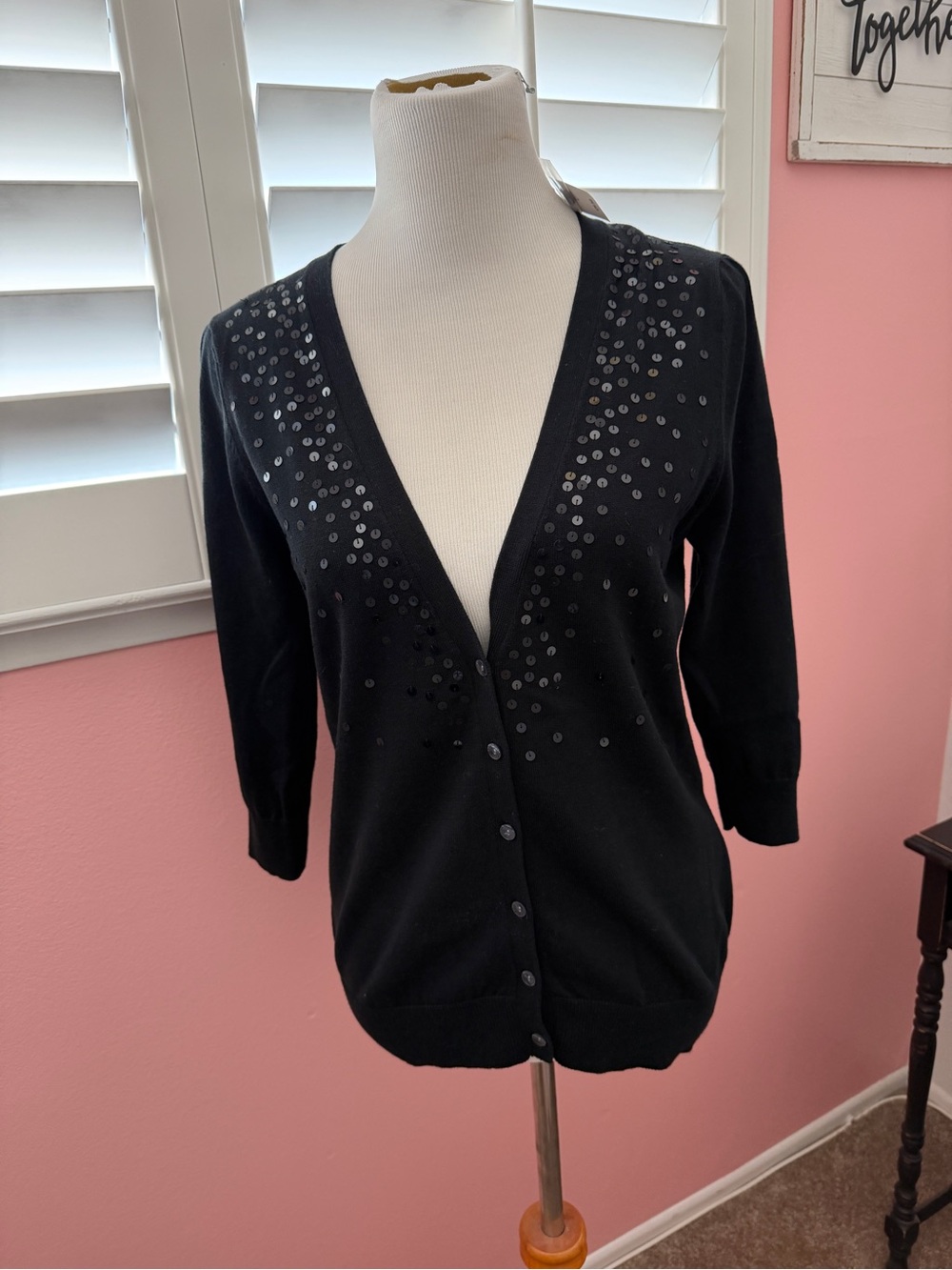 NWT - Old Navy Black Sequin V-Neck Button Cardigan